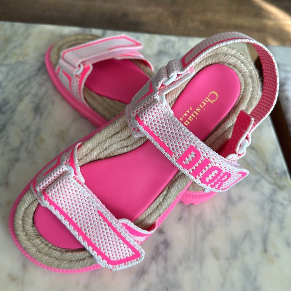 Christian Dior Technical Knit Jute Dioract  Sandals White Fuchsia